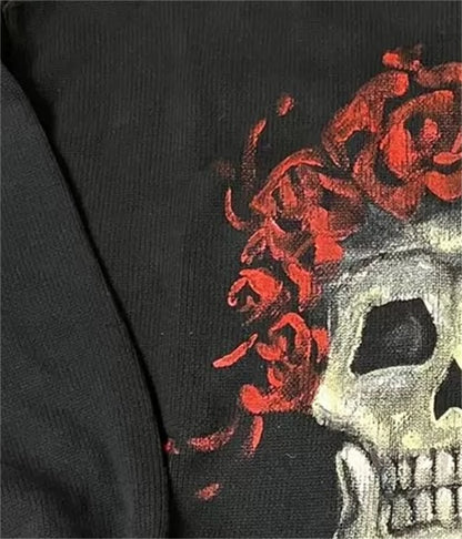 Vintage New Arrival SSSAINT LOUIS Rose Skull Hand-painted High-Street Cotton Casual Pullover Round Neck Sweater Street King Limited