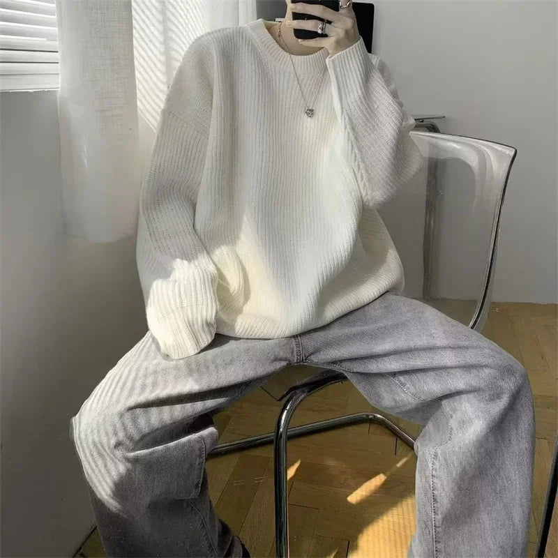 2023 Autumn Crew Neck Solid Color Pullover Sweaters For Men Casual Y2K Knitted Sweater High Street Fashion Jumpers Hombre Street King Limited