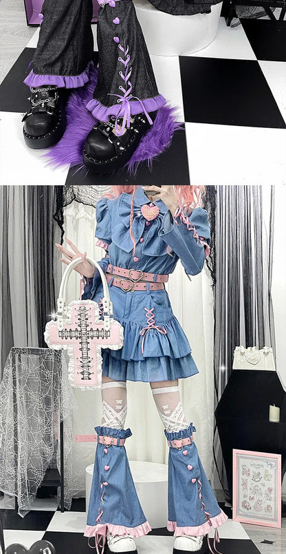 Y2K Set Sweetheart Spicy Girl dress skirt sets Women's 2023 Summer Bubble Sleeve Bowtie Campus Style 2 piece sets womens outfits Street King Limited