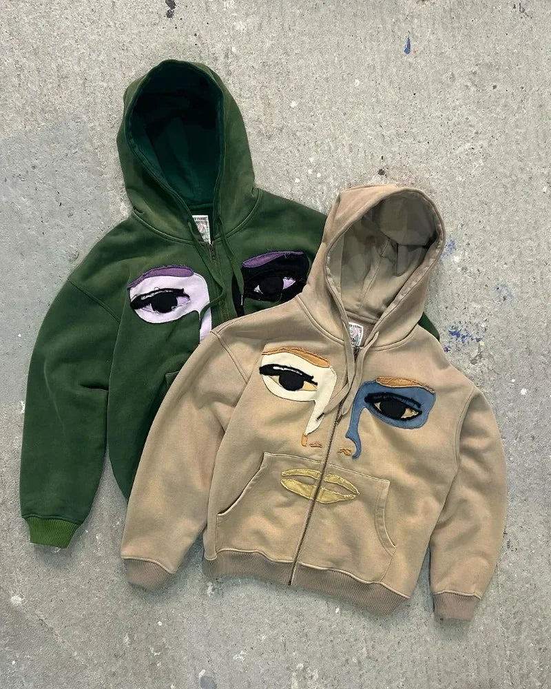 Fashionable Cartoon Embroidered Oversized Cardigan Jacket Women Y2k Harajuku Hip-hop Gothic Punk Casual Loose Zipper Hoodie Men Street King Limited