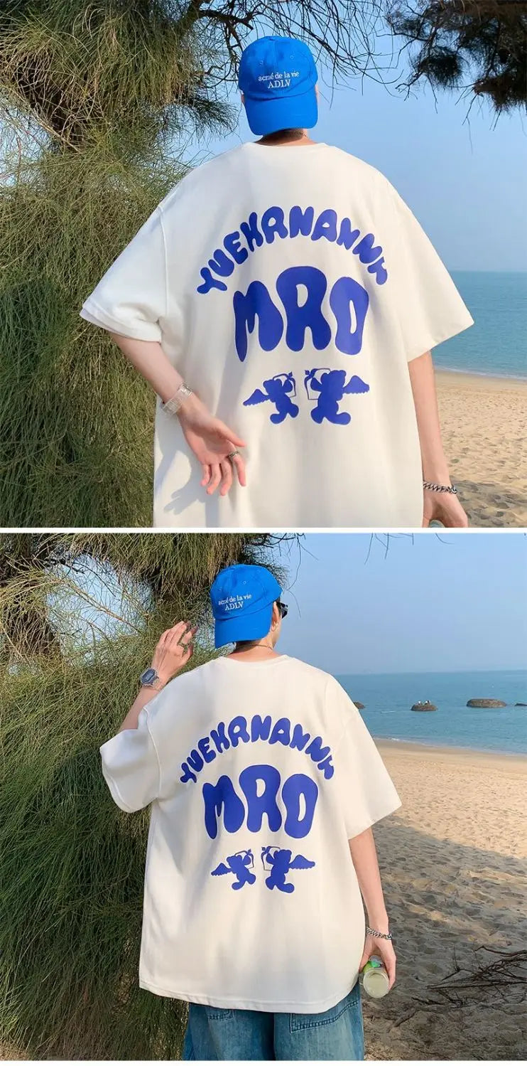 Korean street hip hop y2k printed men's T-shirt trendy brand Japanese retro loose Harajuku round neck sports half sleeved top Street King Limited