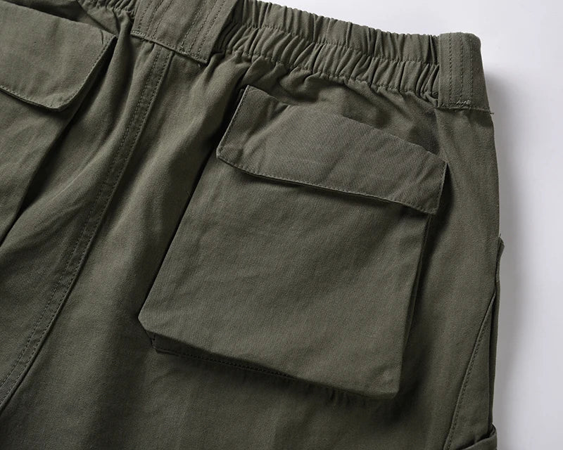 Harajuku Multi-pockets Straight Flare Pants Mens High Street Elastic Waist Solid Loose Casual Cargo Pants Hip Hop Baggy Trousers Street King Limited