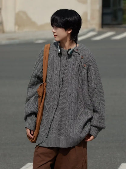 Thicken Japanese Retro Sweater Mens 2024 New College Couples Casual Warm Round Neck Pullover Red Simplicity Knitted Jacket Street King Limited