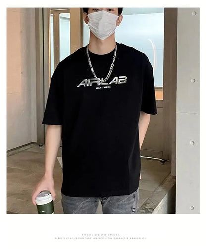 Summer men's design letter fashion short-sleeved loose versatile T-shirt teenagers Korean version ins half-sleeved tops trendy Street King Limited