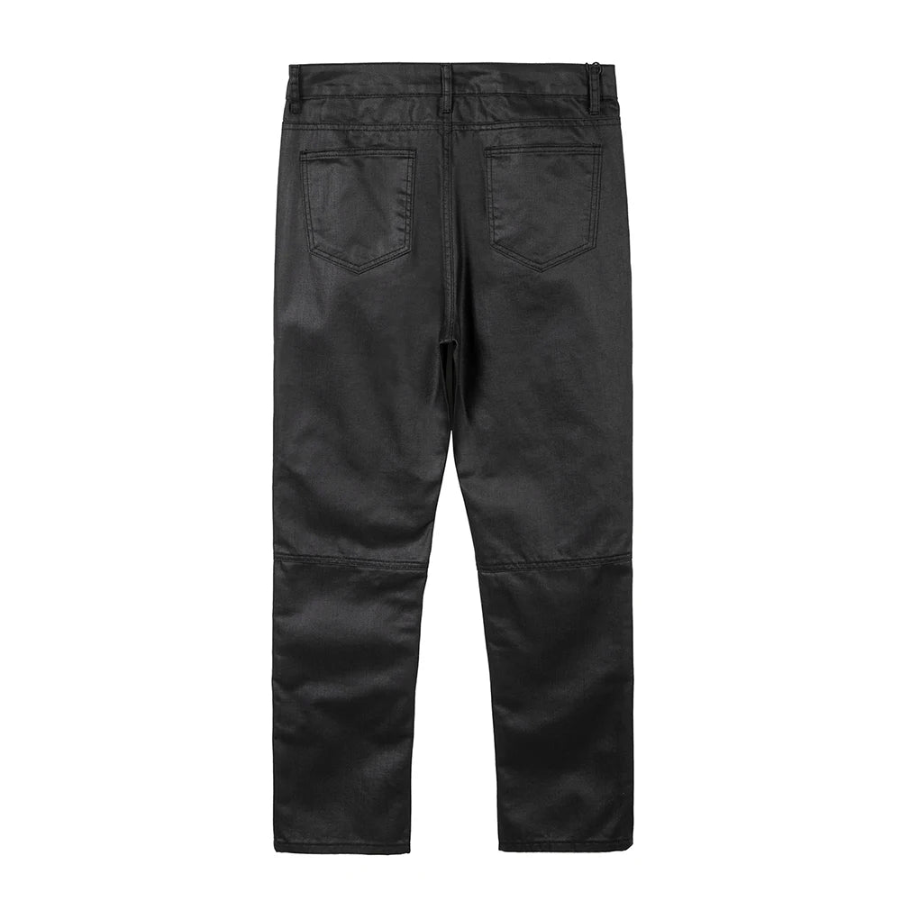 Y2k Front Pocket Wax Pu Leather Pants for Men Straight Slim Casual Overall Ropa Hombre High Street Loose Cargos Oversized Street King Limited