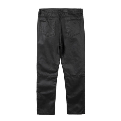 Y2k Front Pocket Wax Pu Leather Pants for Men Straight Slim Casual Overall Ropa Hombre High Street Loose Cargos Oversized Street King Limited