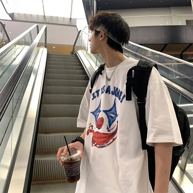 Pure cotton 2024 new summer fashion brand clown t-shirt men's short-sleeved loose ins trend versatile half-sleeved T-shirts tops Street King Limited