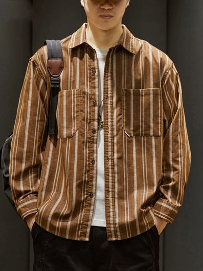 Streetwear Autumn Loose Striped Long Sleeve Shirts For Men Korean Fashion High Qu Autumn Loose Striped Long Sleeve Shirts For Men Korean Fashion High Quality Casual Shirt Y2K Streetwear Stand Collar T Shirts Fashion Sweater Jacket With Graphic Design For Men