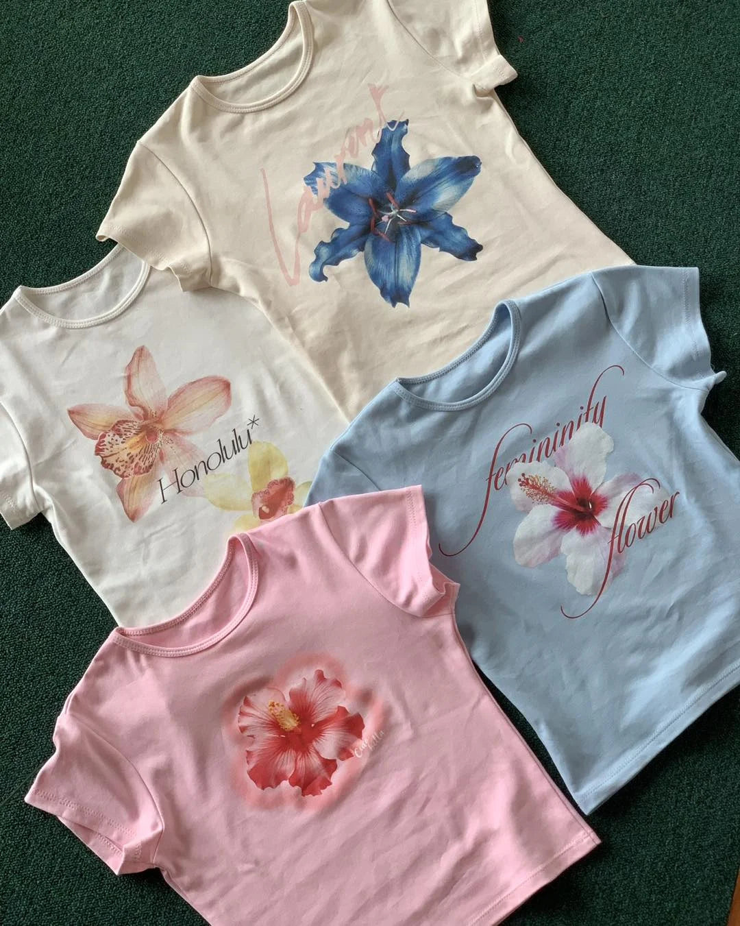Retro 2000s flower pattern T-Shirt Summer Vintage Gothic Crop Tops Letter printed Y2K Streetwear Grunge Short Sleeve Baby tee Street King Limited