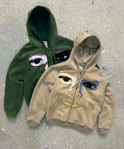 Fashionable Cartoon Embroidered Oversized Cardigan Jacket Women Y2k Harajuku Hip-hop Gothic Punk Casual Loose Zipper Hoodie Men Street King Limited