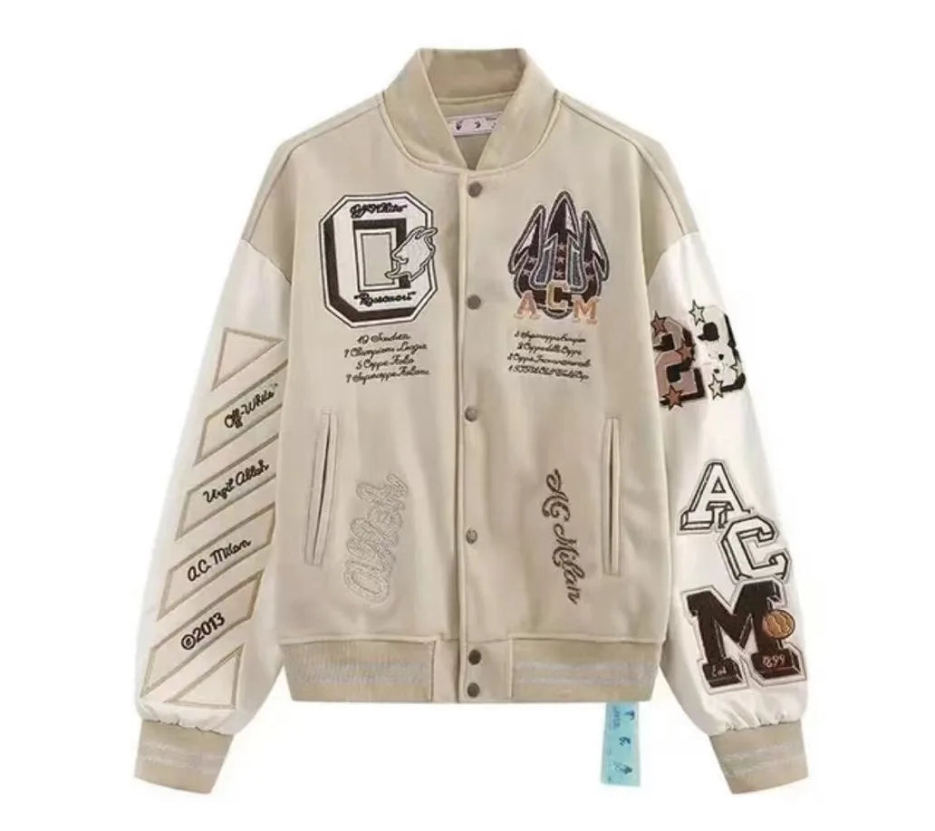 american retro high street embroidered jacket splicing print black eight baseball jacket 2024street wear baseball uniform jacket unique default style 5261