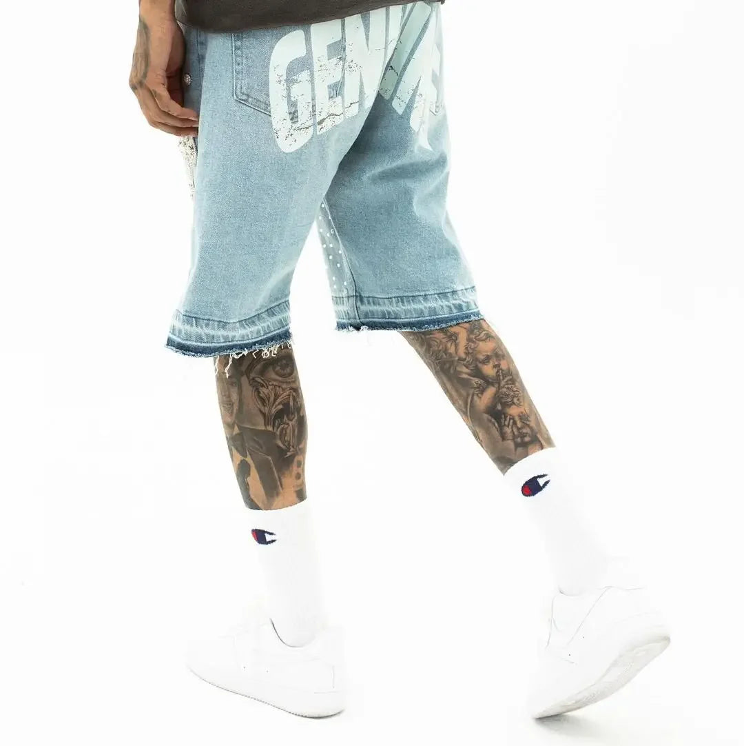 Denim Gym Shorts Men Women Y2K Hip Hop Retro Rhinestones Streetwear Shorts Gothic Baggy Jeans High Waist Basketball Shorts Street King Limited