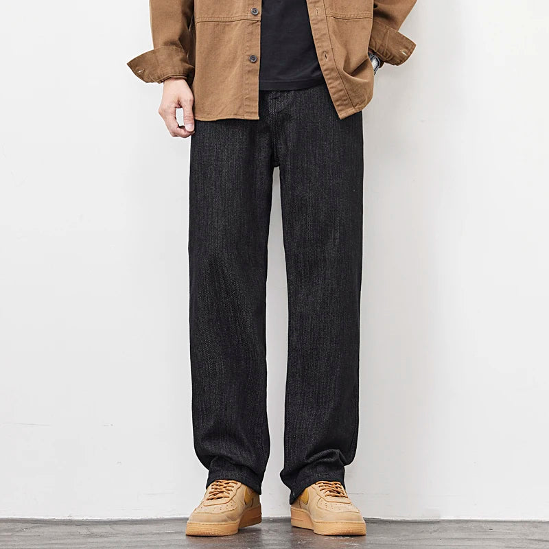 plus size 28 42 micro elastic jeans men classic fashion casual loose straight black denim jeans pant cityboy jeans long trousers unique jeans style 2033