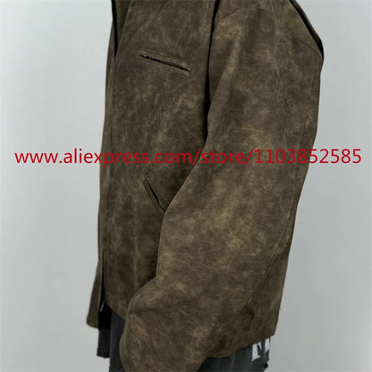 autumn and winter vintage long sleeved leather jacket american heavy duty motorcycle high street short style distressed lapel casual urban shorts