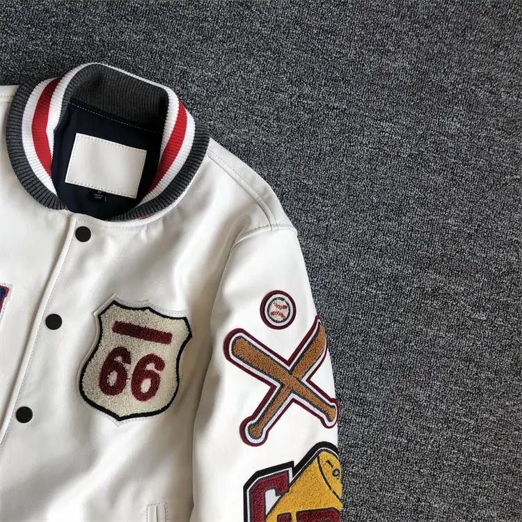 Leather Jacket Men Motorcycle Luxury Designer Embroidery Short Biker Baseball Jackets Y2k Streetwear Winter Bomber Coat White Street King Limited