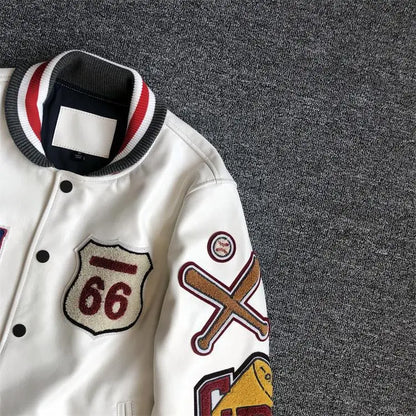 Leather Jacket Men Motorcycle Luxury Designer Embroidery Short Biker Baseball Jackets Y2k Streetwear Winter Bomber Coat White Street King Limited