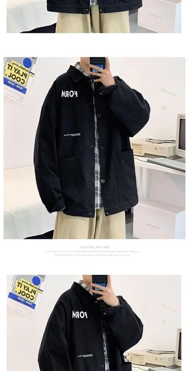retro japanese workwear vintage style jacket mens spring and autumn korean version trendy handsome loose handsome jacket tops unique default style 4916