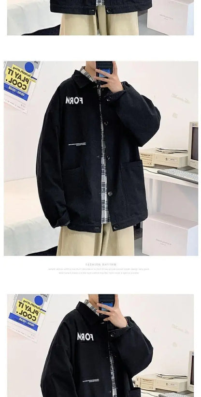 retro japanese workwear vintage style jacket mens spring and autumn korean version trendy handsome loose handsome jacket tops unique default style 4916