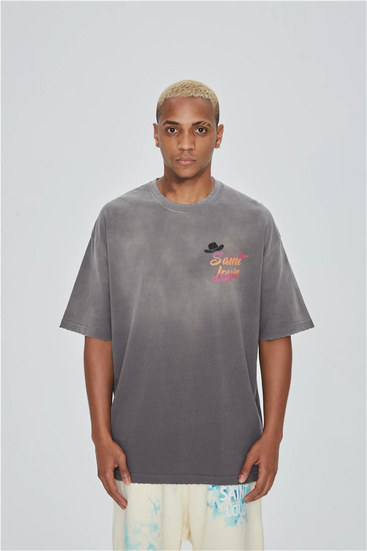 24ss Future Vintage Style "Western" Gradient Logo Metal Print Cowboy Sparkling Pink Short Sleeves T-Shirt For Men Street King Limited