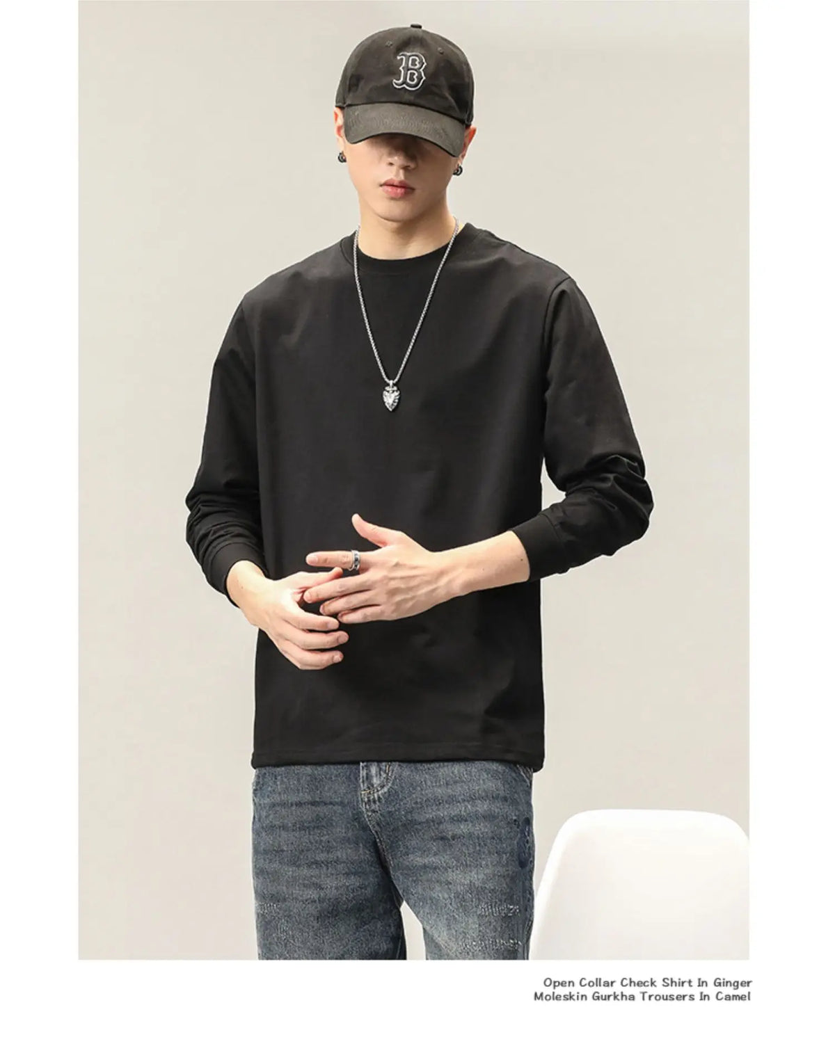 Cotton Long-Sleeved T-Shirt Men's Spring And Autumn Basic Solid Color Inner Loose Sweatshirt Men's White Bottoming Shirt Street King Limited