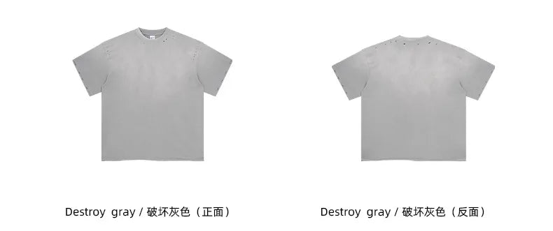 2024 Spring Summer New in Tops Tees Trendy Spray Dye Cut Damaged Washed Y2k Clothes Men's Short Sleeved T-shirt Oversized Street King Limited