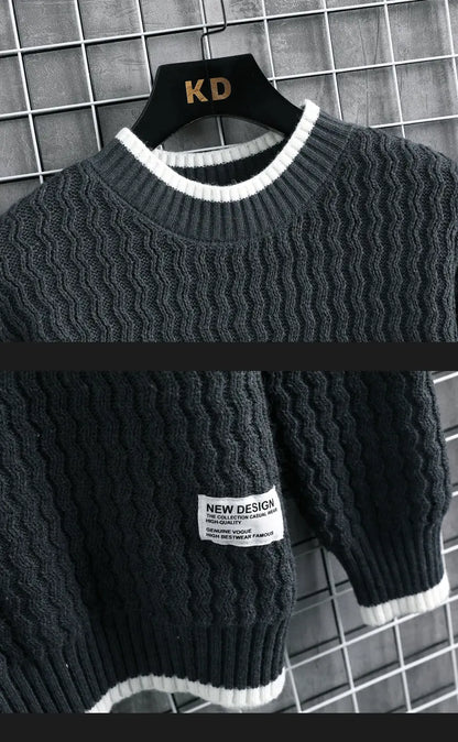 Stripe Sweaters Men Winter Korean Style Mens Warm Sweater Men Fashion Sweaters Splicing Color Patterns Men's Wool Pullovers Male Street King Limited