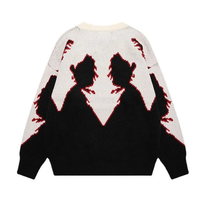 Hip Hop Knitted Sweater Men Autumn Winter O-neck Anime Pattern Pullover Streetwear Casual Loose Sweaters Unisex Jumpers Knitwear Street King Limited