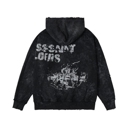 SSAINT LOUIS Vintage Fashion High-Street Retro Casual Loose Letter Printed Hooded Sweatshirt Hoodies Street King Limited