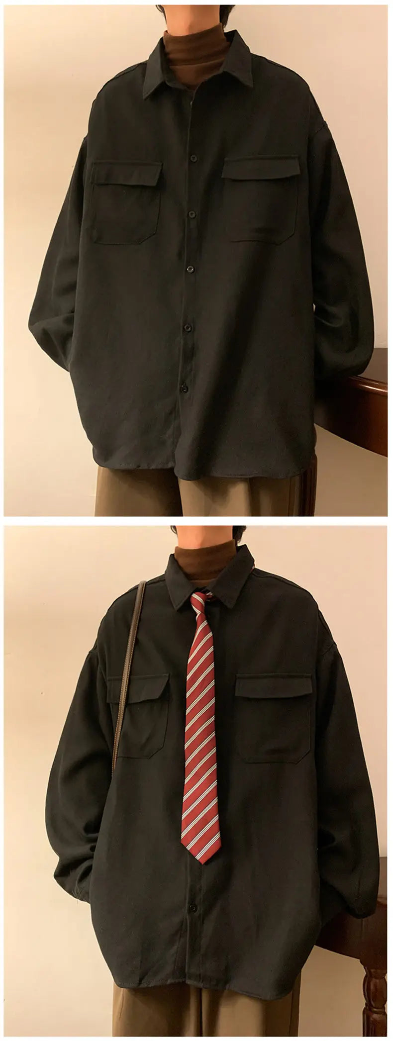 Spring Long Sleeved Shirt Men Fashion Retro Pocket Shirt Men Japanese Streetwear Loose Casual Shirt Mens Vintage Shirts M-3XL Street King Limited