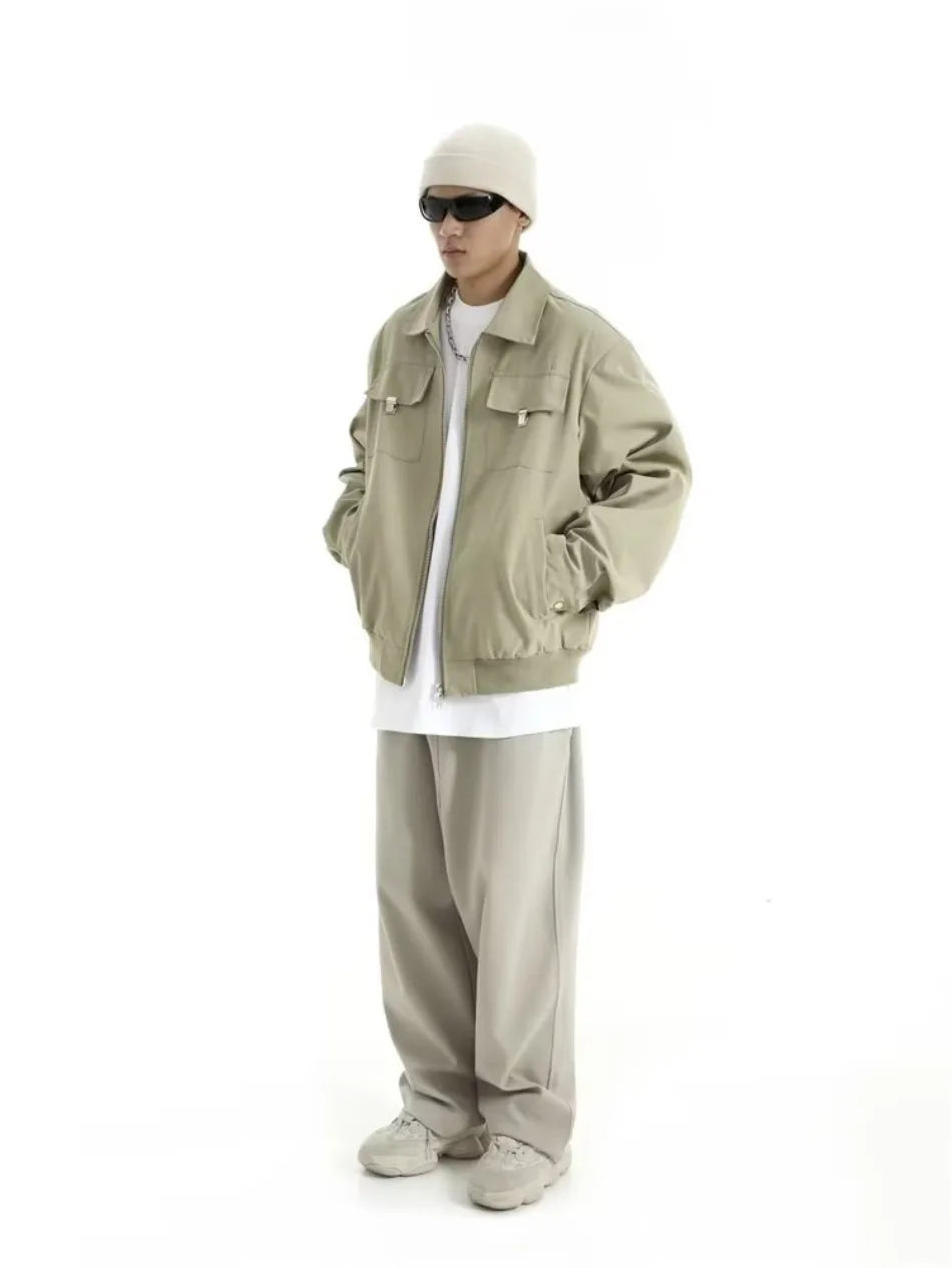 high street tooling bomber jacket mens spring retro double pocket loose short pilot coats lapel zipper khaki baseball jersey unique shorts style 3192
