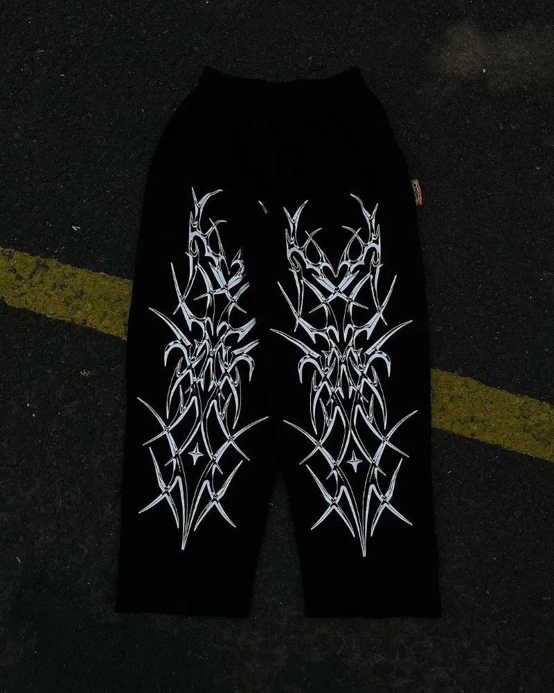 american high street trendy brand loose floor mopping trousers men y2k gothic punk dark style printed oversized trousers women unique default style 3601