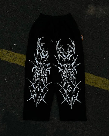 american high street trendy brand loose floor mopping trousers men y2k gothic punk dark style printed oversized trousers women unique default style 3601