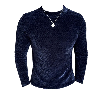Autumn Winter Semi-turtleneck Stretch Slim Fit Long Sleeve Tshirt Men Thicken Velvet Jacquard Casual T-shirt Bottom T Shirt Street King Limited