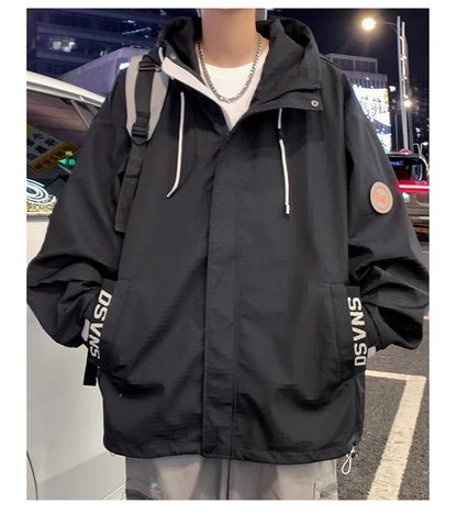 korean style punch jacket men autumn new epaulet design hooded jackets waterproof windproof loose unisex coats unique default style 5075