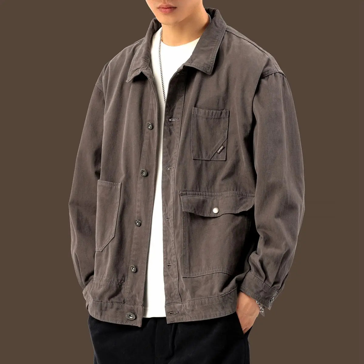 american retro workwear jacket for boys loose spring and autumn high street japanese style khaki casual trendy denim jacket tops urban skinny jeans