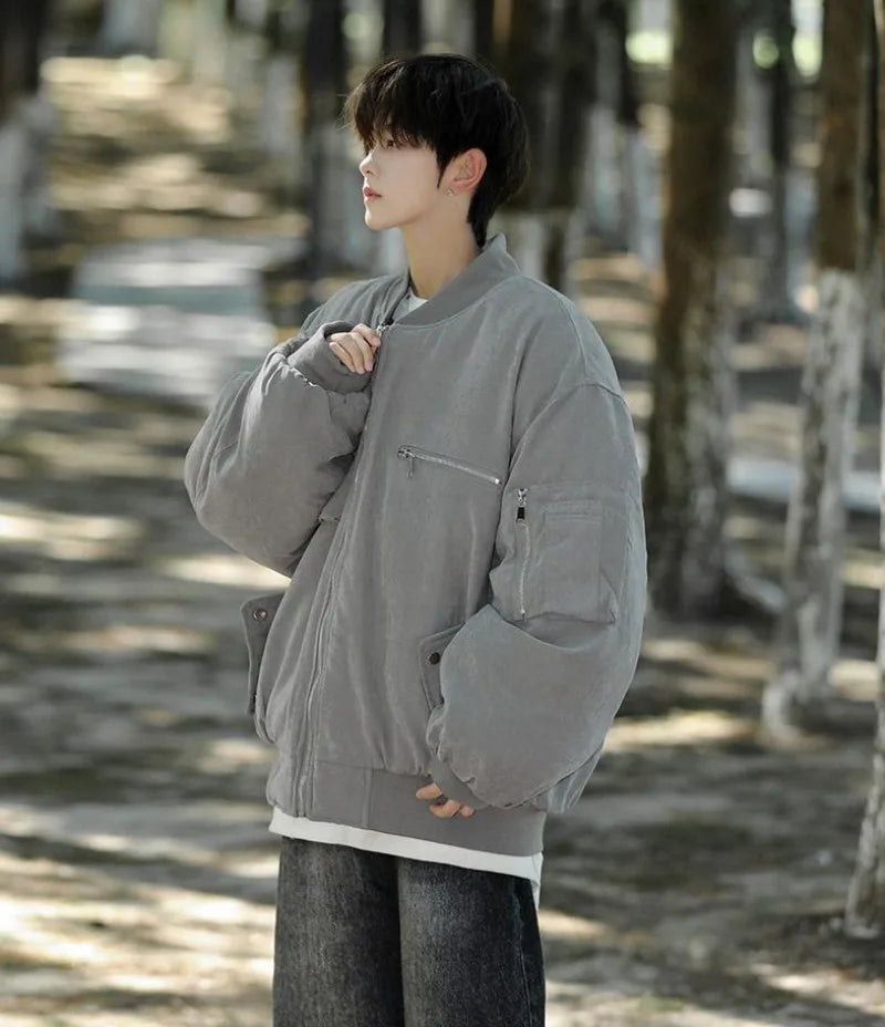 High Street Pilot Cotton Jackets Mens Thickening Winter Tooling Trendy Profile Warm Bomber Coats Unisex Baseball Collar Parkas Street King Limited