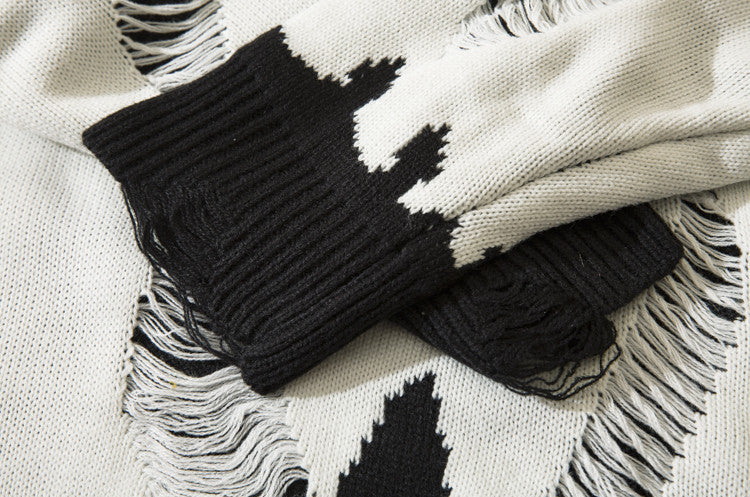 Destroyed Ripped Holes Knitted Sweater Men Pullover Long Sleeve 0-neck Oversize Winter Sweater Harajuku Streetwear Autumn Jumper Street King Limited