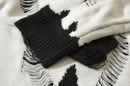 Destroyed Ripped Holes Knitted Sweater Men Pullover Long Sleeve 0-neck Oversize Winter Sweater Harajuku Streetwear Autumn Jumper Street King Limited