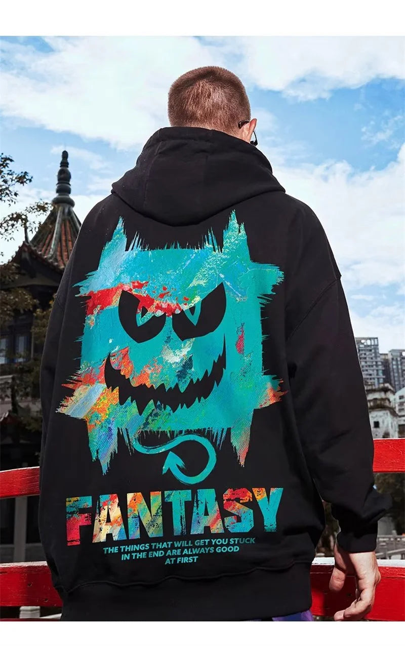 Harajuku Devil Graffiti Print Oversized Hoodies For Men Autumn Hooded Sweatshirts Couples Hip Hop Fashion Hoodie y2k Streetwear Street King Limited