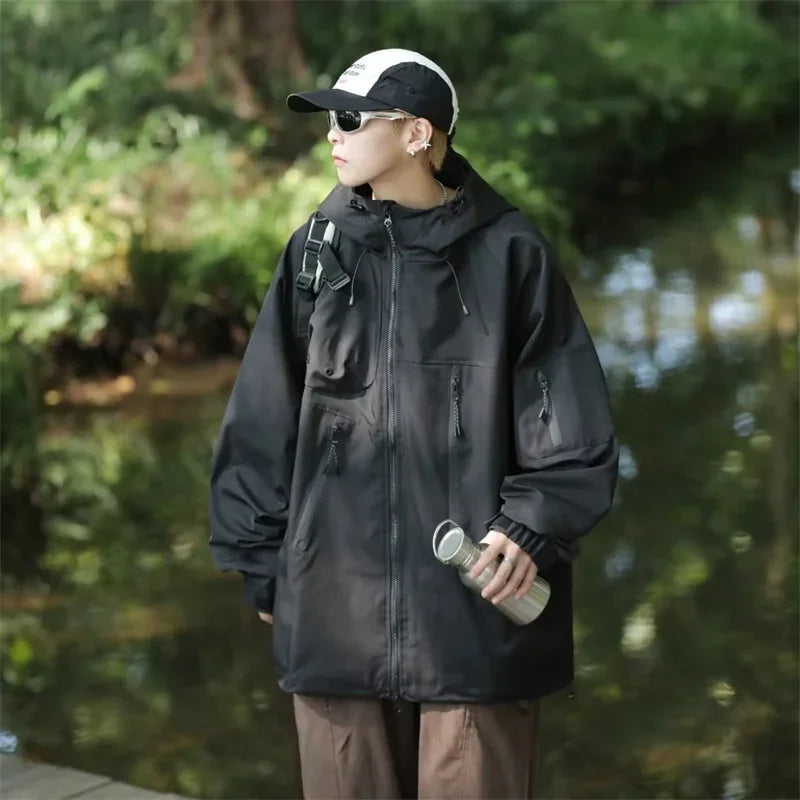 mens vintage waterproof outdoor functional jacket windbreaker camping sports elastic hoodie jackets autumn new fashion overcoat unique default style 146