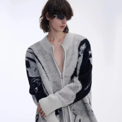 Color Blocked Gradient Cardigan Mens Imitation Mink Fur Jacquard Trend Couple Knitted Jacket Zipper High Street Sweater Coats Street King Limited