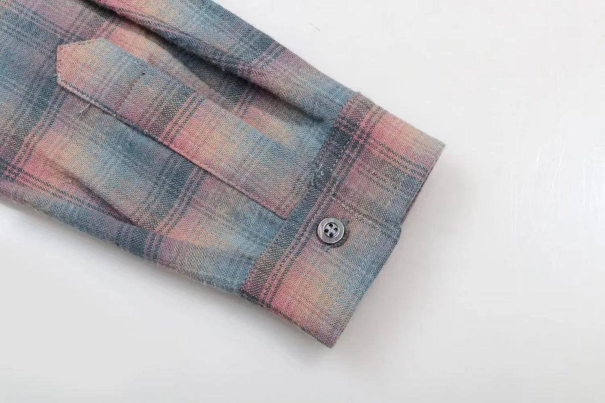 New 2023 Men Luxurious Rainbow plaid Fashion Cotton Casual Shirts Shirt High Pocket Long-sleeves Size 46 48 50 52#684 Street King Limited