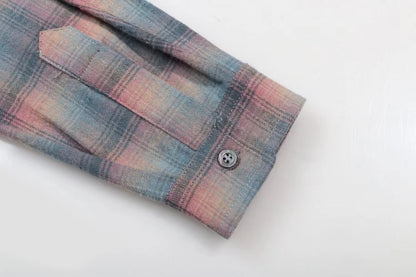 New 2023 Men Luxurious Rainbow plaid Fashion Cotton Casual Shirts Shirt High Pocket Long-sleeves Size 46 48 50 52#684 Street King Limited