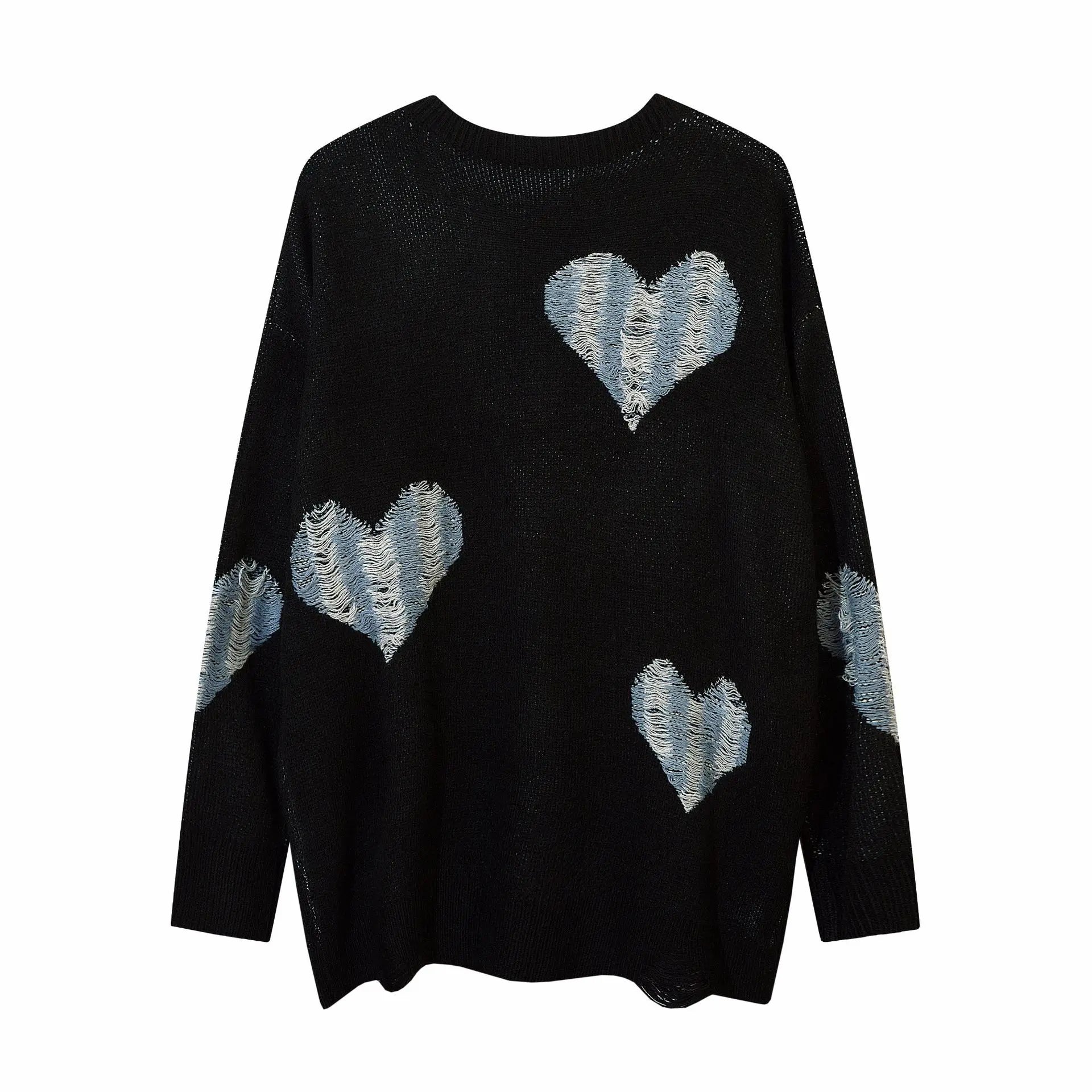 2023 Vintage Sweater Ripped Distressed Heart Graphic Knitted Jumpers Men Streetwear Harajuku Oversized Sweaters Y2K Pullover Street King Limited