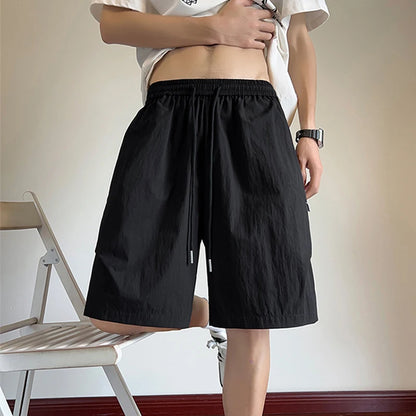 summer mens straight pleats shorts casual gym basketball sports short sweatpants y2k streetwear wide leg bermudas para hombre sporty tapered joggers