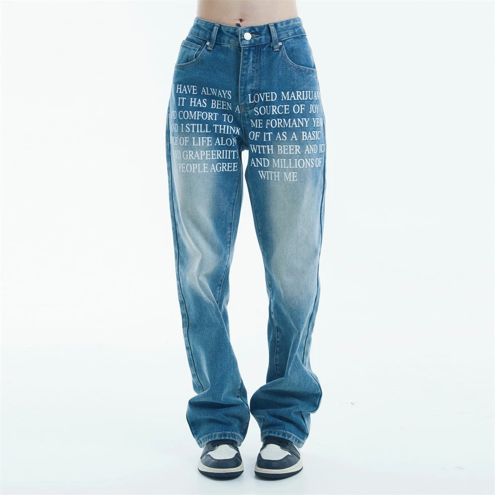 blue baggy jeans men letter printed straight denim pants fashion jeans male streetwear hip hop y2k loose trousers unique jeans style 4078