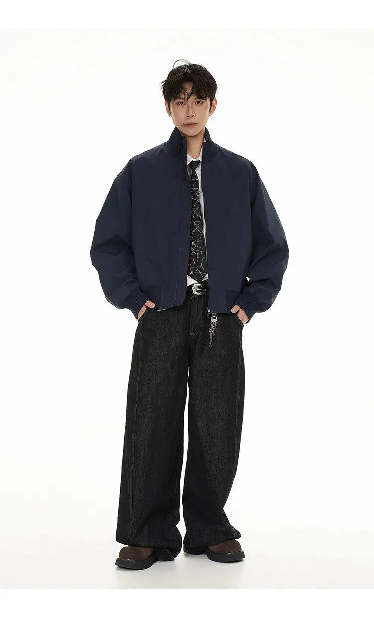 short design stand collar bomber jacket men korean streetwear fashion loose casual vintage bomber jacket coat cityboy outerwear unique shorts style 522