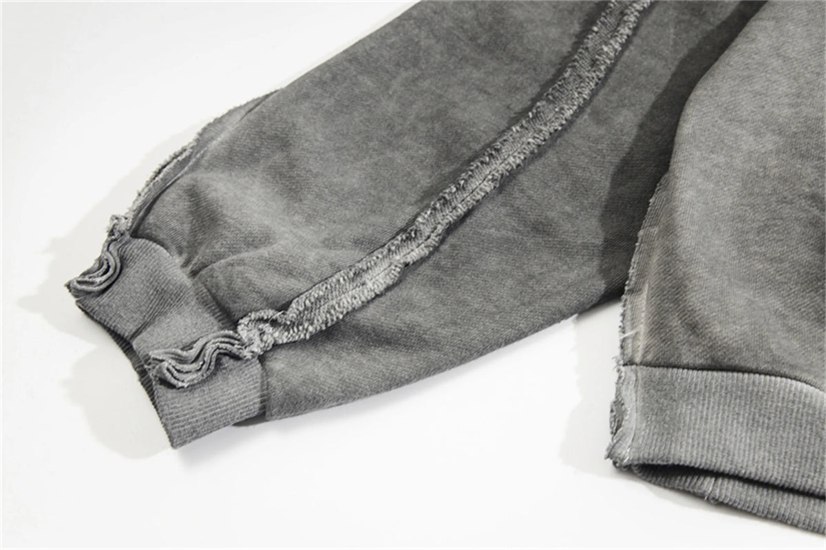 new thug club brand fashion high street vibe style cotton oversized splicing zipper washed distressed grey jacket hoodies unique default style 118