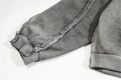 new thug club brand fashion high street vibe style cotton oversized splicing zipper washed distressed grey jacket hoodies unique default style 118