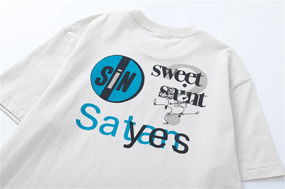 Retro Summer Vintage Letter Print High-Street Streetwear Casual Loose T-Shirt Tops Street King Limited